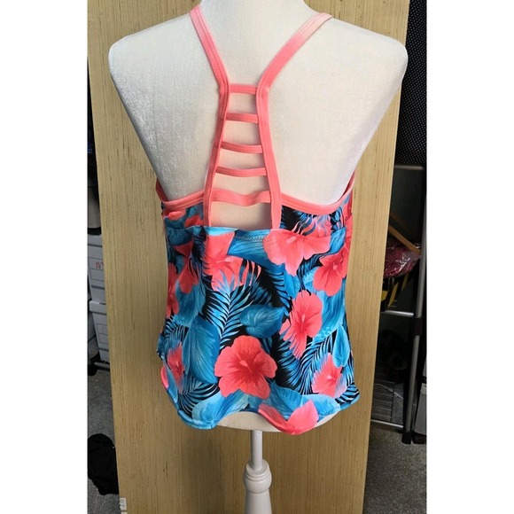 ZeroXposur Sz XXL Ladies Swim Tankini Floral Melon Blue Tropical - Picture 4 of 8